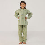 Akavi Pleated Floral Linen Shirt - Mint