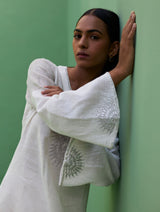 Susie Gotapatti Linen Kurta - Metallic Ivory