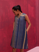 Ayla Check Linen Dress with Blazer - Navy