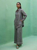 Kira Hand-Embroidered Linen Shirt - Grey