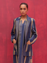 Ayla Check Linen Dress with Blazer - Navy