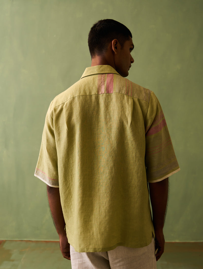 Mako Border Linen Shirt - Fern