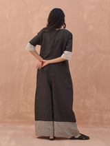 Anahi Color-Blocked Linen Jumpsuit - Charcoal