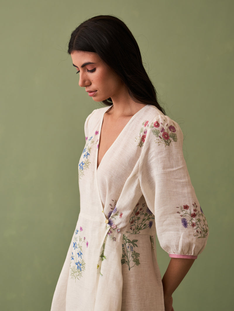 Mika Botanical Wrap Dress - Ivory
