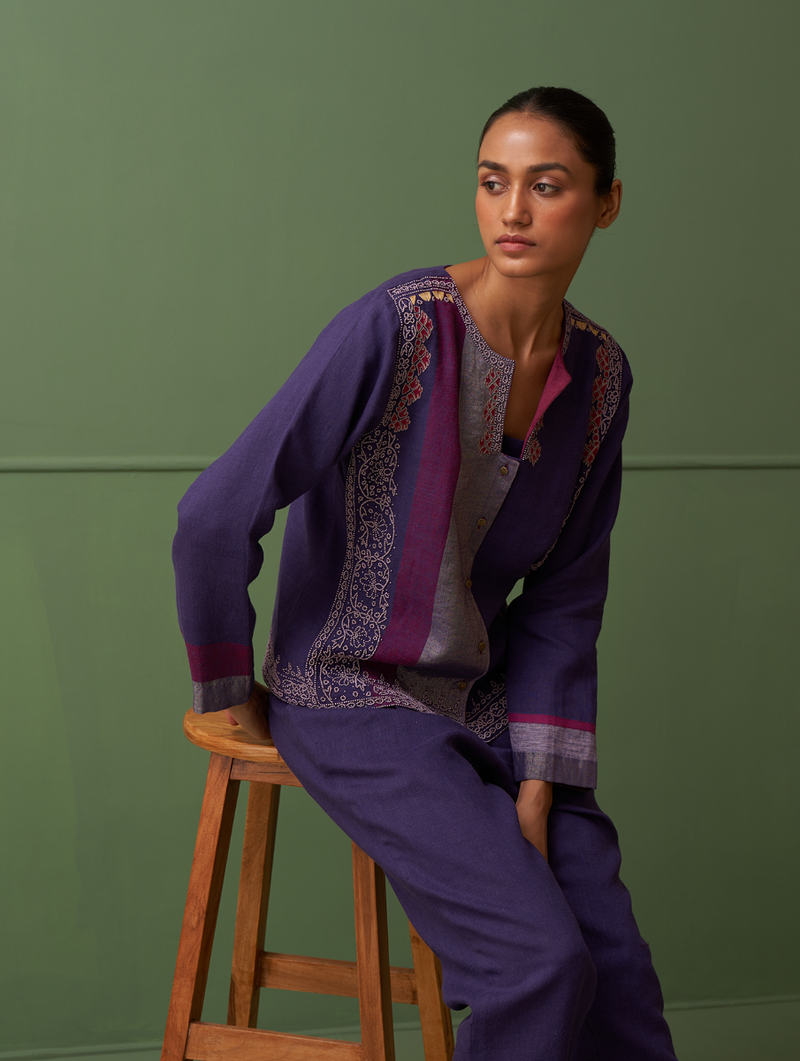 Amira Hand-Embroidered Jacket - Byzantium