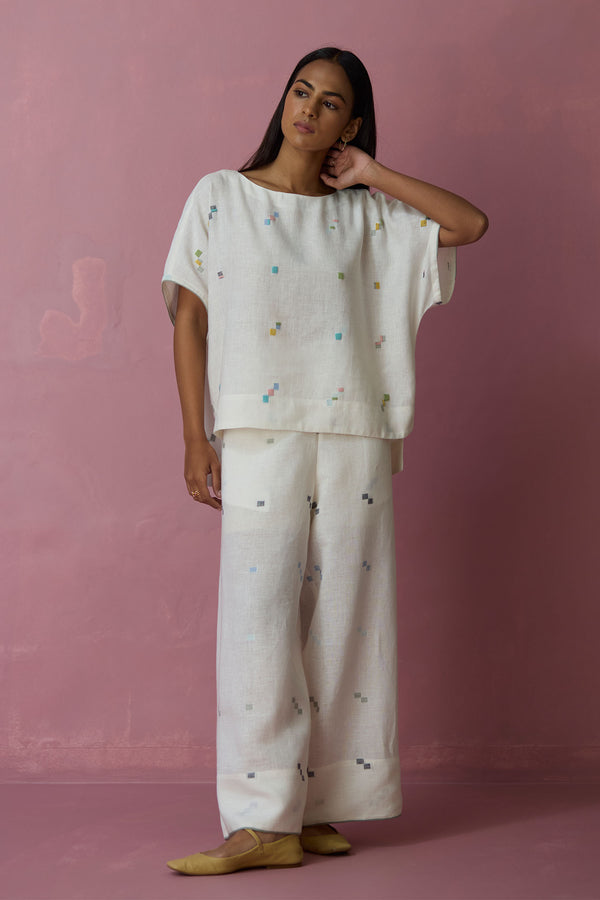 Kanni Hand-Embroidered Jamdani Co-ord Set - Ivory