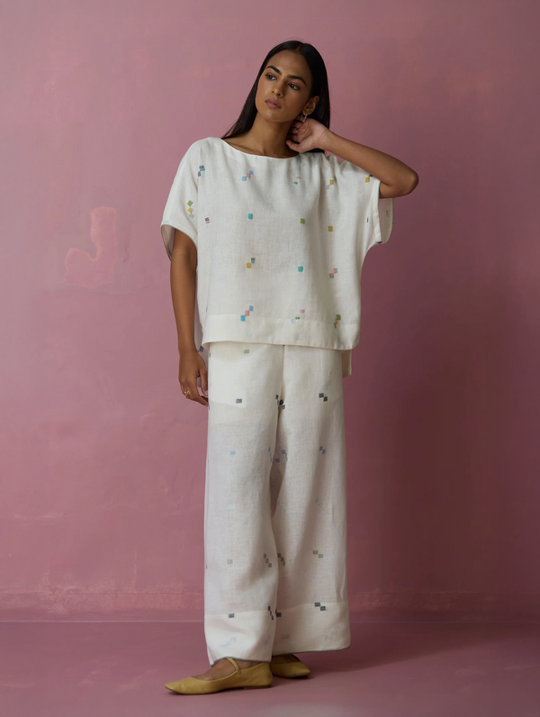 Kanni Hand-Embroidered Jamdani Co-ord Set - Ivory
