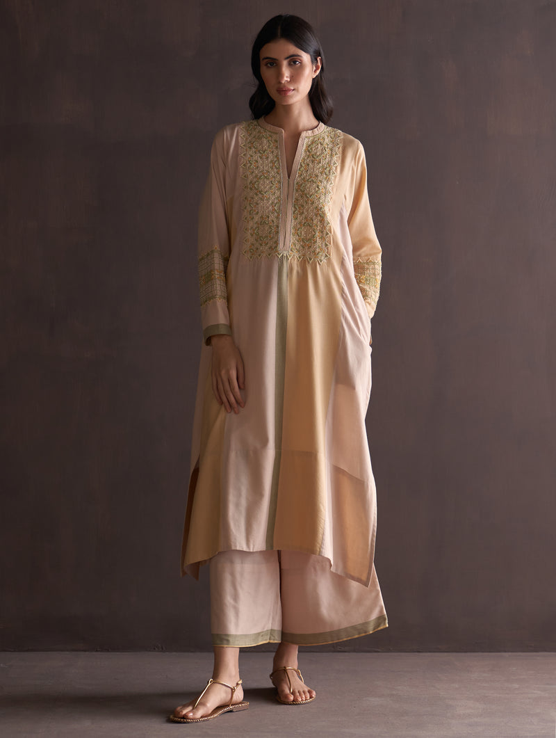 Saori Hand-Embroidered Kurta Set - Sun