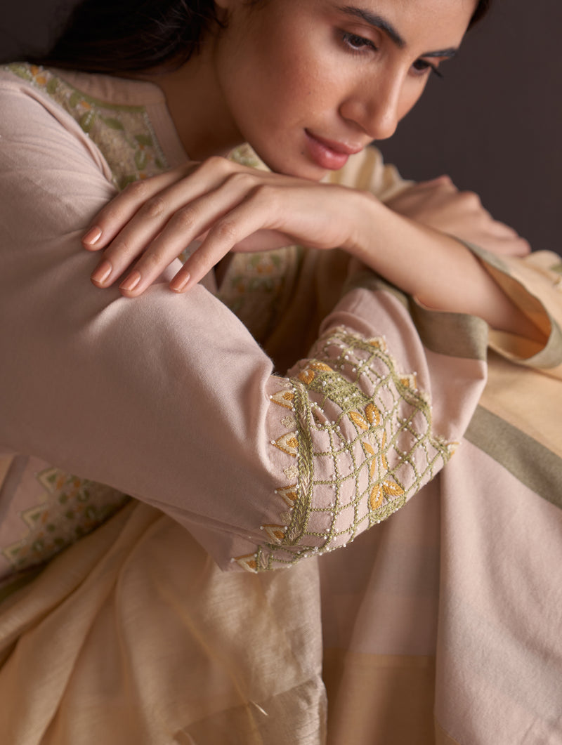 Saori Hand-Embroidered Kurta Set - Sun