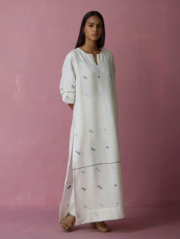 Rina Jamdani Linen Co-ord Set - Ivory