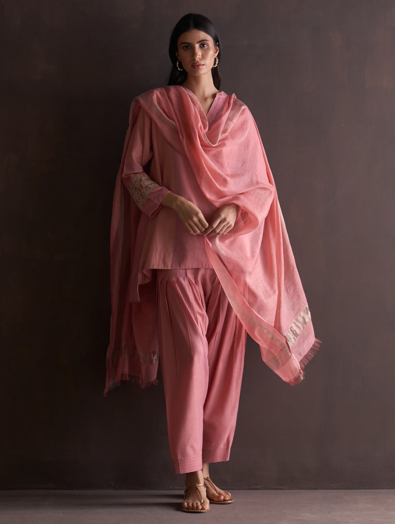 Zumi Hand-Embroidered Kurta Set - Coral