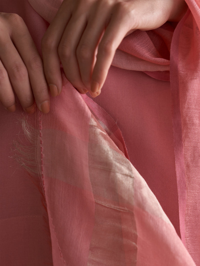 Rya Handwoven Metallic Dupatta - Coral