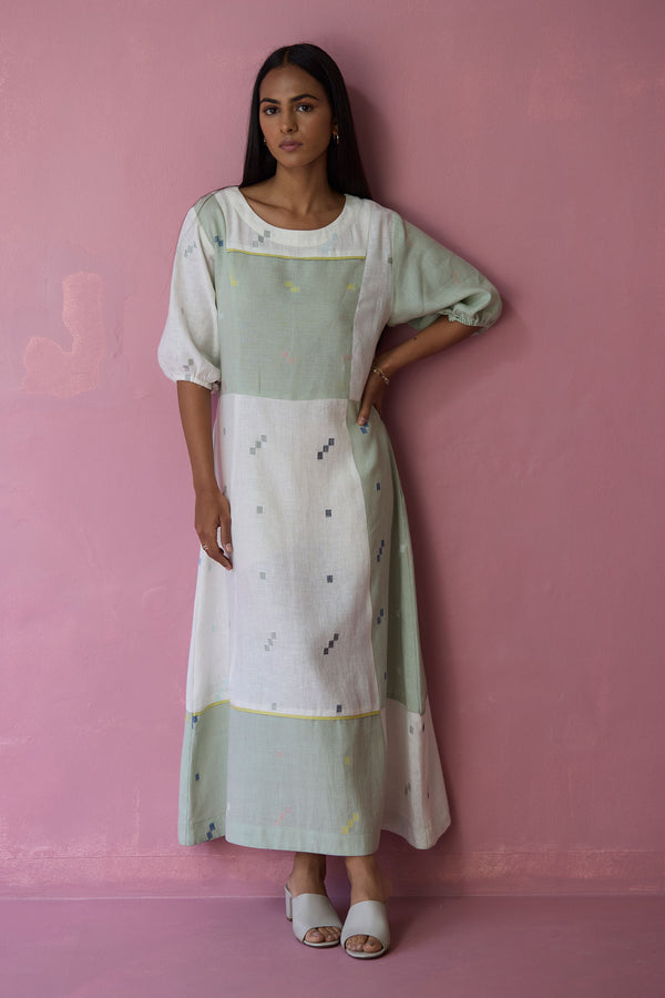Vani Patchwork Jamdani Linen Dress
