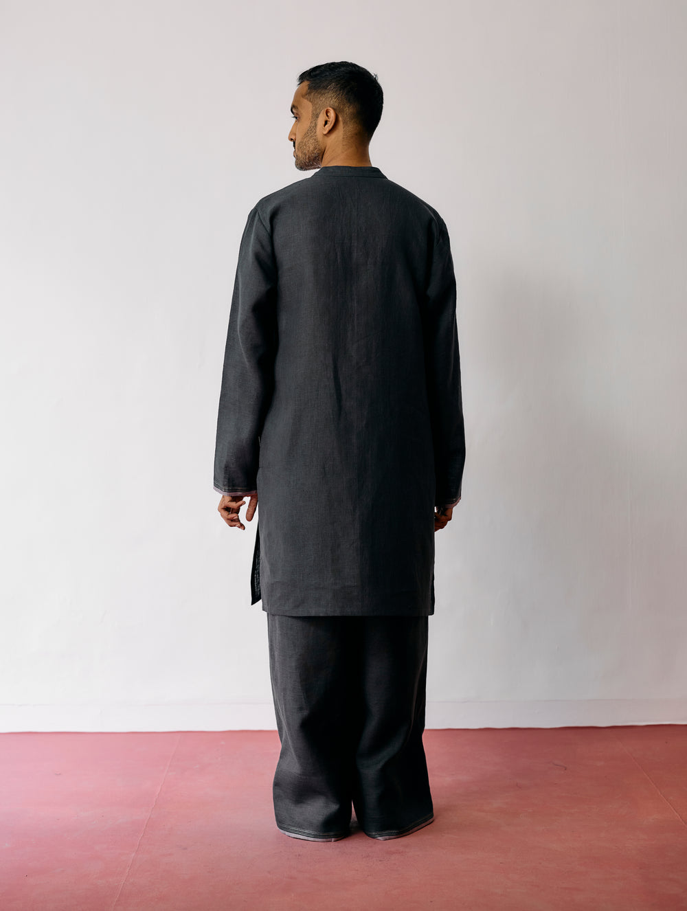 Keta Hand-Embroidered Linen Kurta Set - Charcoal