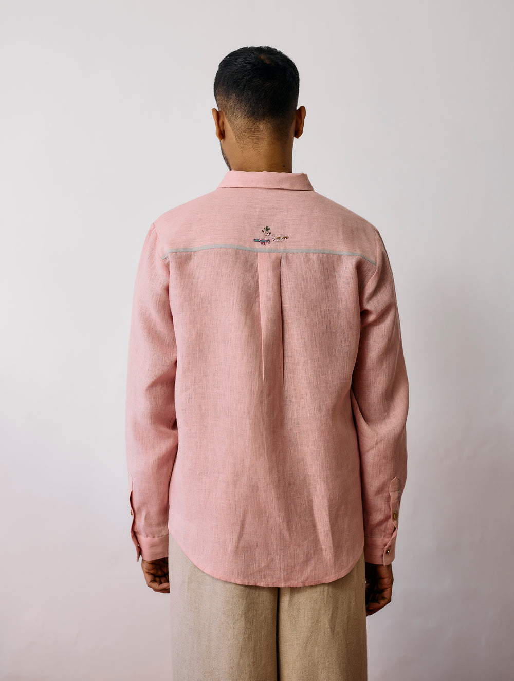 Ved Hand-Embroidered Bird Shirt - Pink