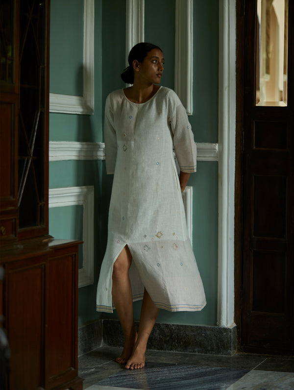 Sue Embroidered Jamdani Linen Dress