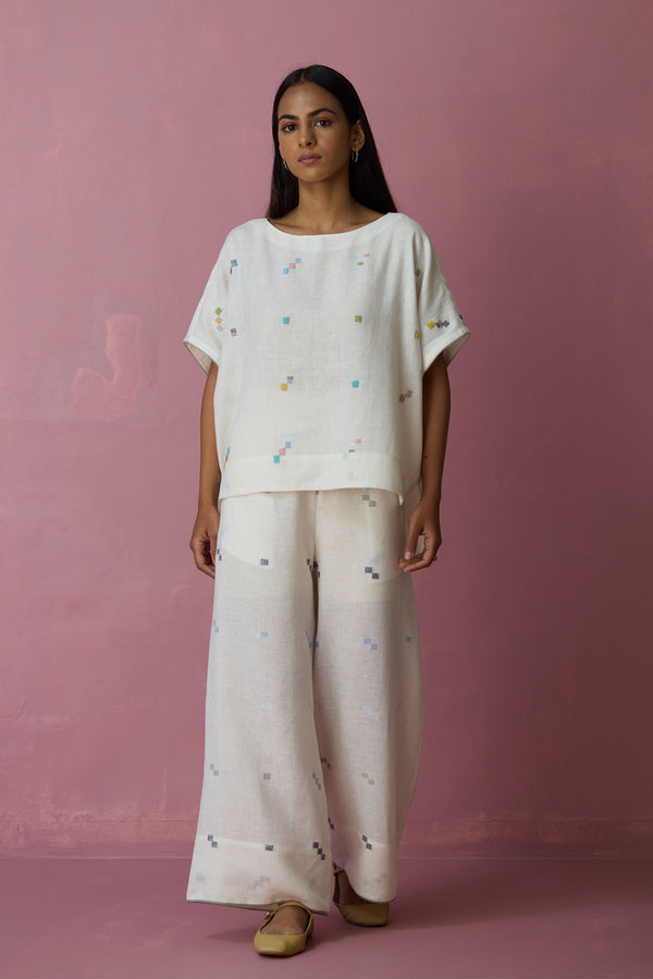 Kanni Hand-Embroidered Jamdani Co-ord Set - Ivory