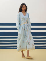 Greta Floral Linen Dress - Sky