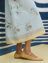 Greta Floral Linen Dress - Sky