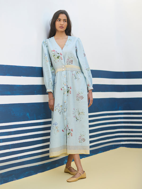 Long Linen Floral Dress Kaya Watercolour Floral Linen Dress Ivory Manan Long Linen Floral Dress Kaya Watercolour Floral Linen Dress Ivory Manan
