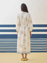 Greta Floral Linen Dress - Ivory