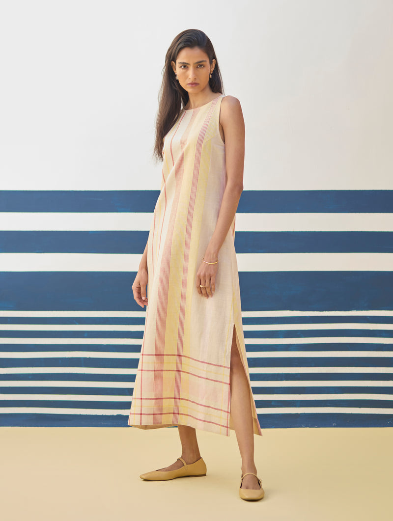 Inara Modern Check Linen Dress
- Sand