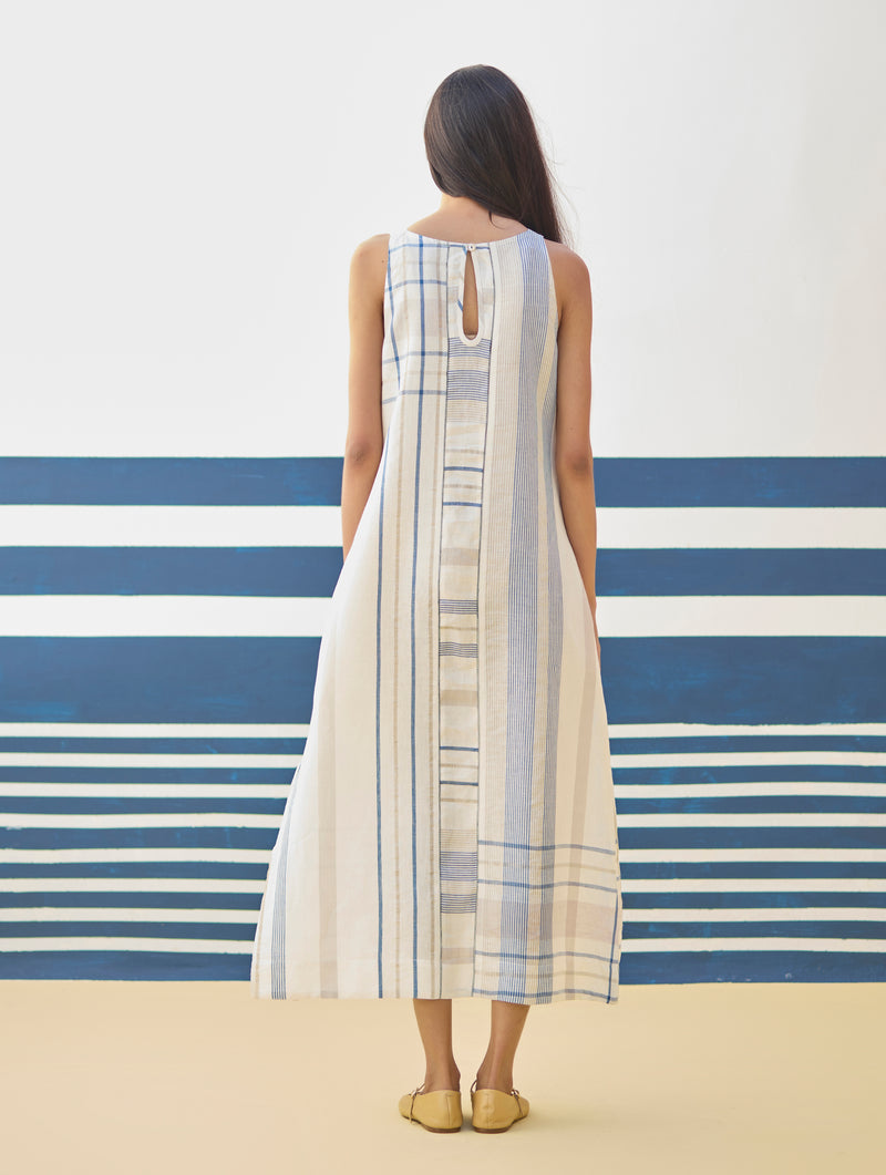 Inara Modern Check Linen Dress, - Ivory Inara Modern Check Linen Dress, - Ivory