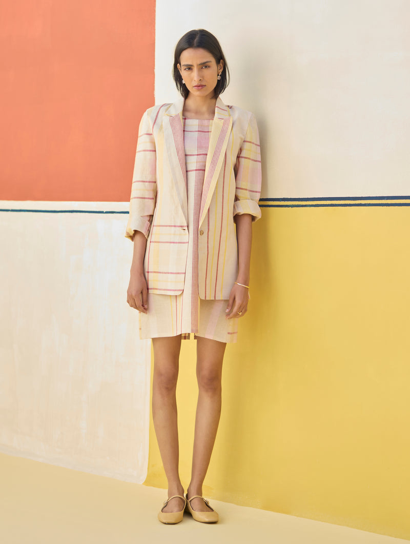 Nora Check Shift Dress With Blazer Sand