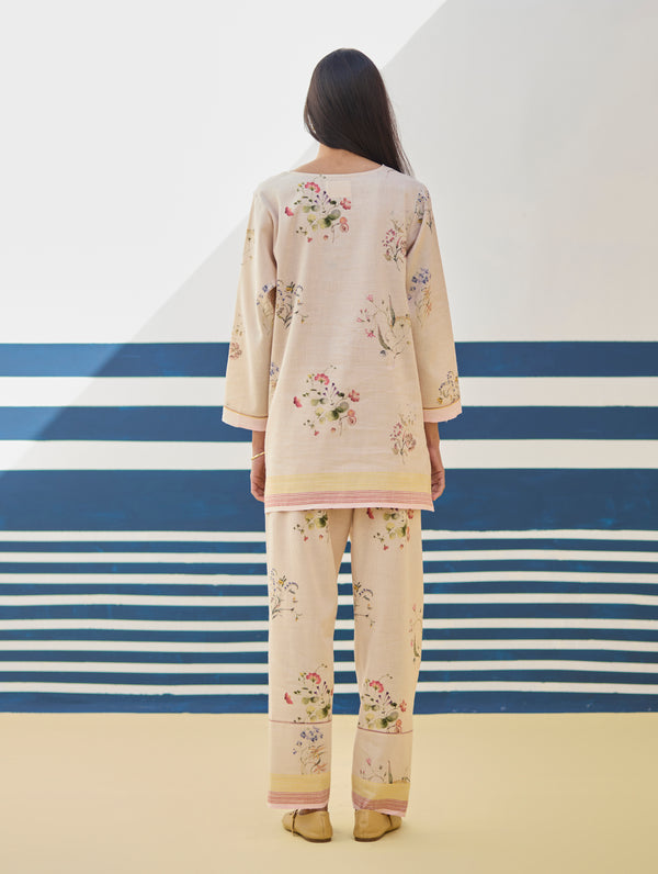 Raha Watercolour Floral Kurta Set - Sand