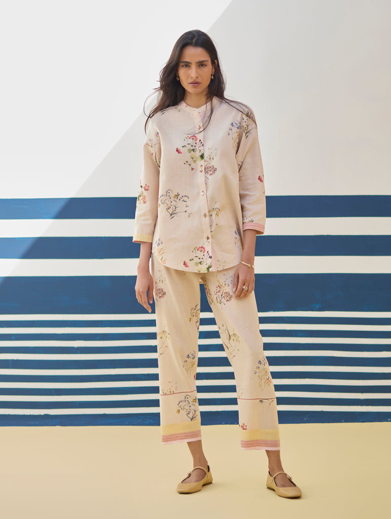Vani Watercolour Floral Shirt - Sand