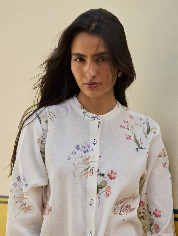 Vani Watercolour Floral Shirt - Ivory