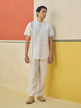 Niko Border Linen Shirt - Ivory