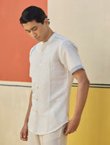 Niko Border Linen Shirt - Ivory