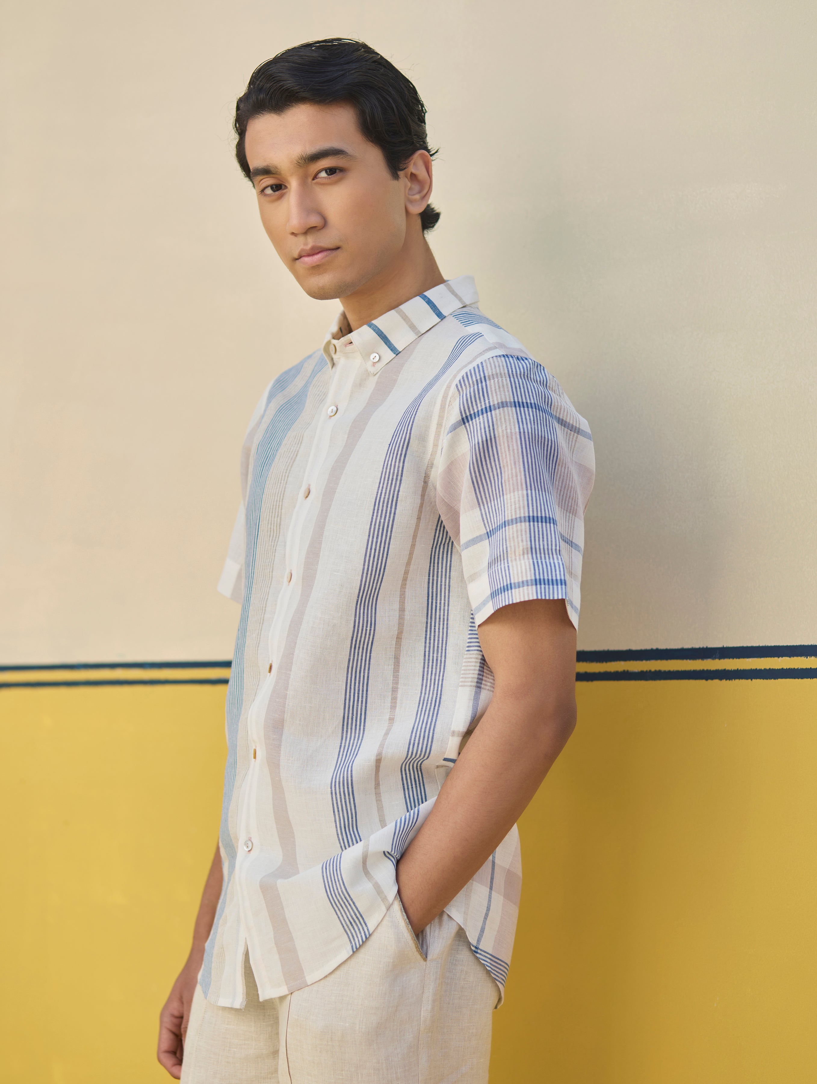 Hosa Modern Check Linen Shirt - Ivory – Manan