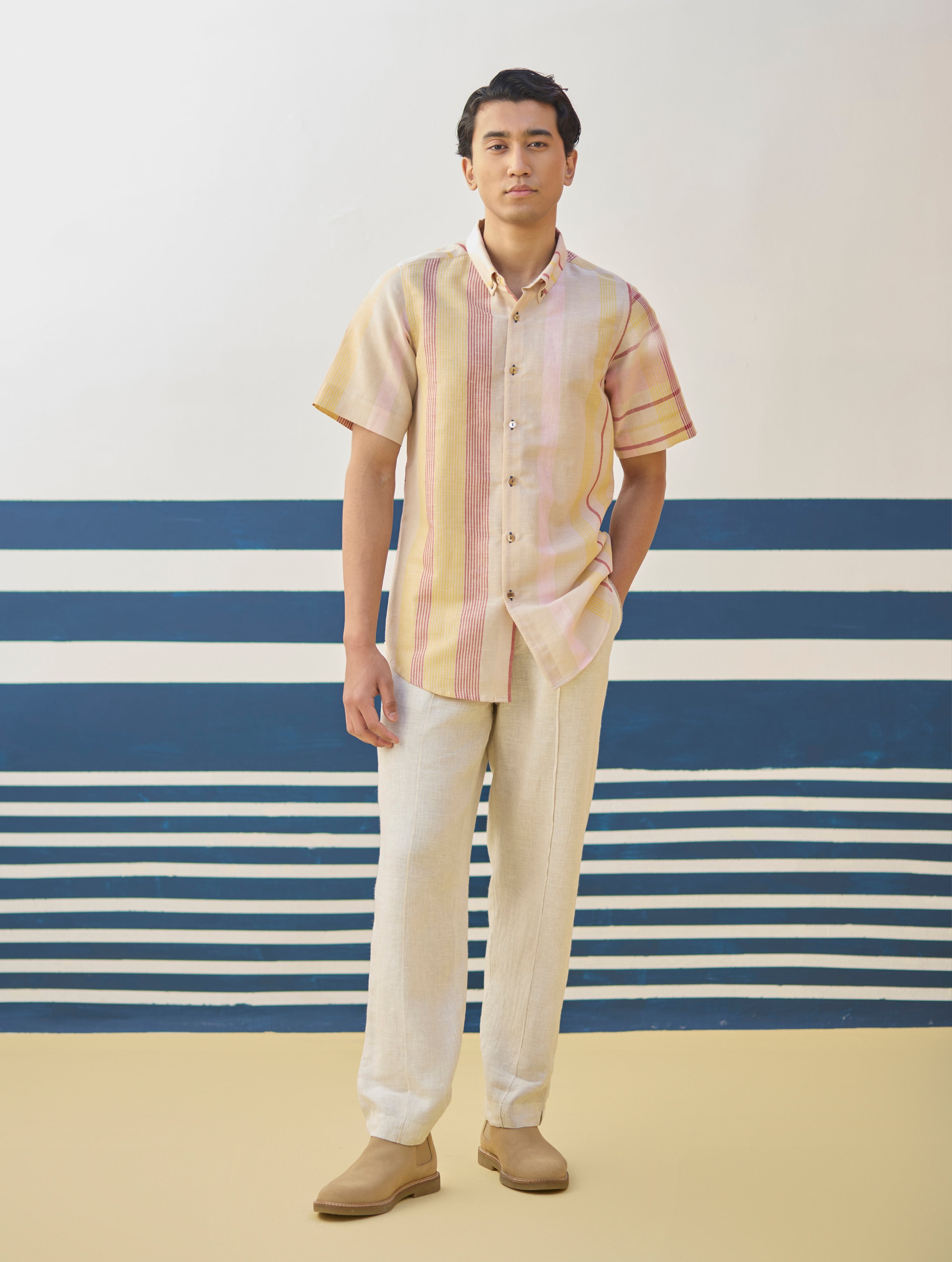 Hosa Modern Check Linen Shirt - Sand – Manan