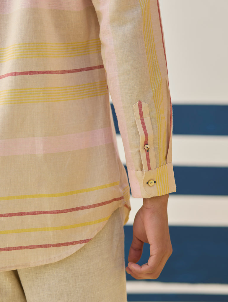 Yuto Modern Check Linen Shirt - Sand