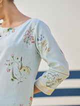 Kera Floral Embroidered Kurta Set
 - Sky