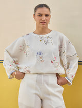 Myra Watercolor Floral Top - Ivory