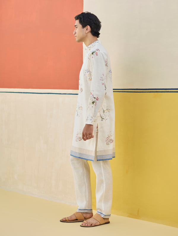 Ciro Watercolour Floral Kurta - Ivory