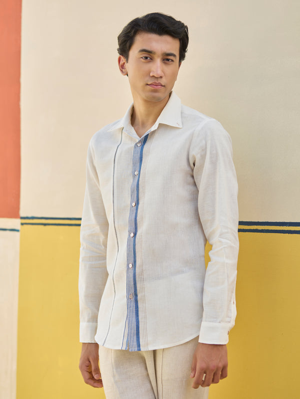 Rin Border Linen Shirt - Ivory
