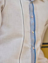 Rin Border Linen Shirt - Ivory
