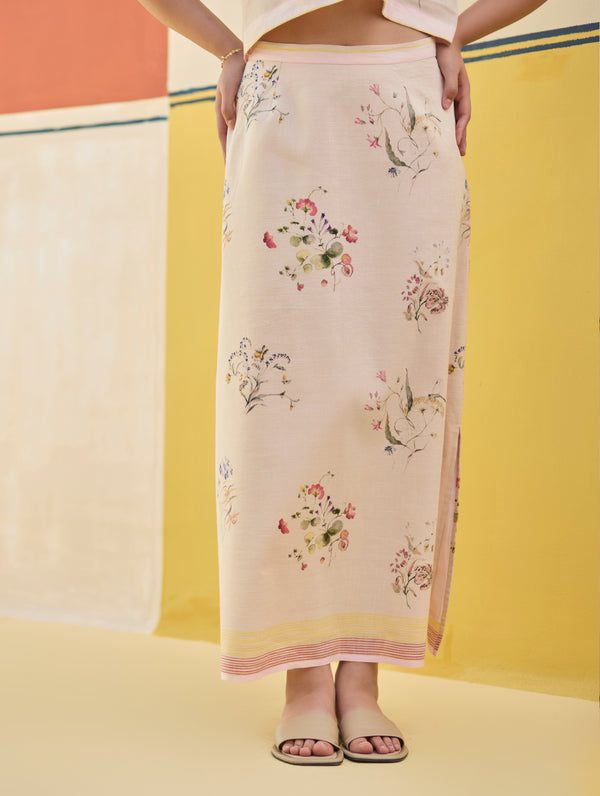 Leena Watercolour Floral Skirt - Sand