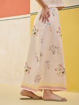 Leena Watercolour Floral Skirt - Sand