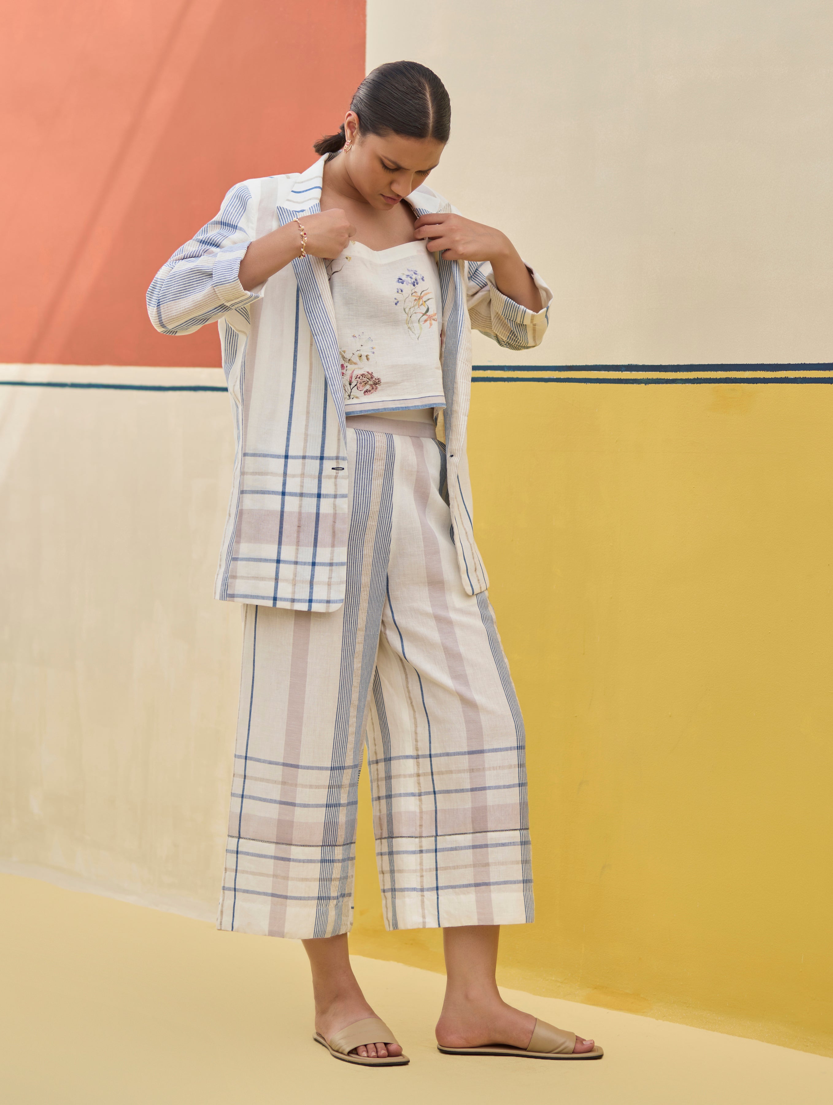 Karuna Check Linen Pant - Ivory – Manan