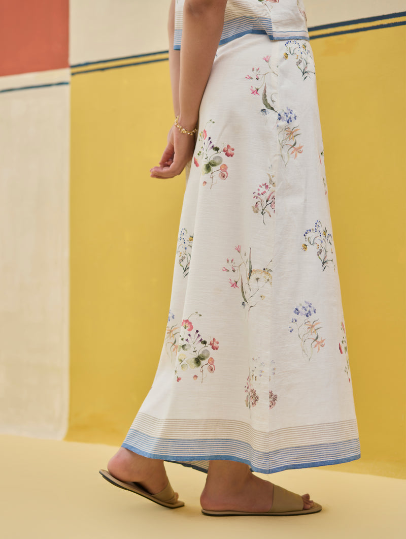 Leena Watercolour Floral Skirt - Ivory