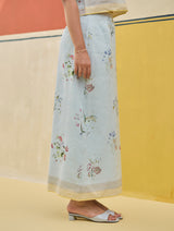 Leena Watercolour Floral Skirt - Sky