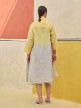 Kaya Floral Linen Dress With Overlay - Sky