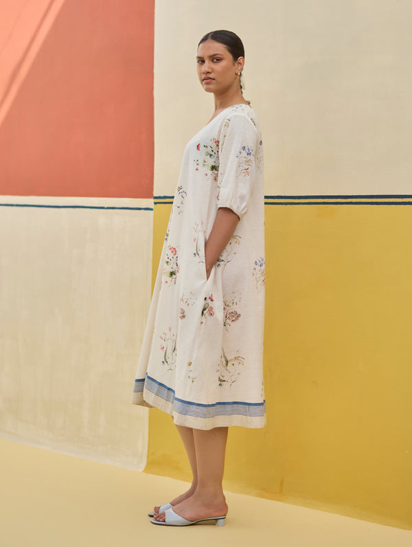 Kaya Watercolour Floral Linen Dress
- Ivory