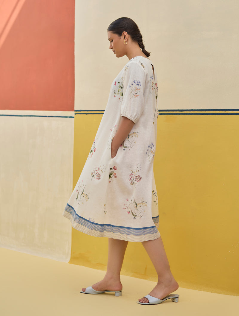 Kaya Watercolour Floral Linen Dress
- Ivory