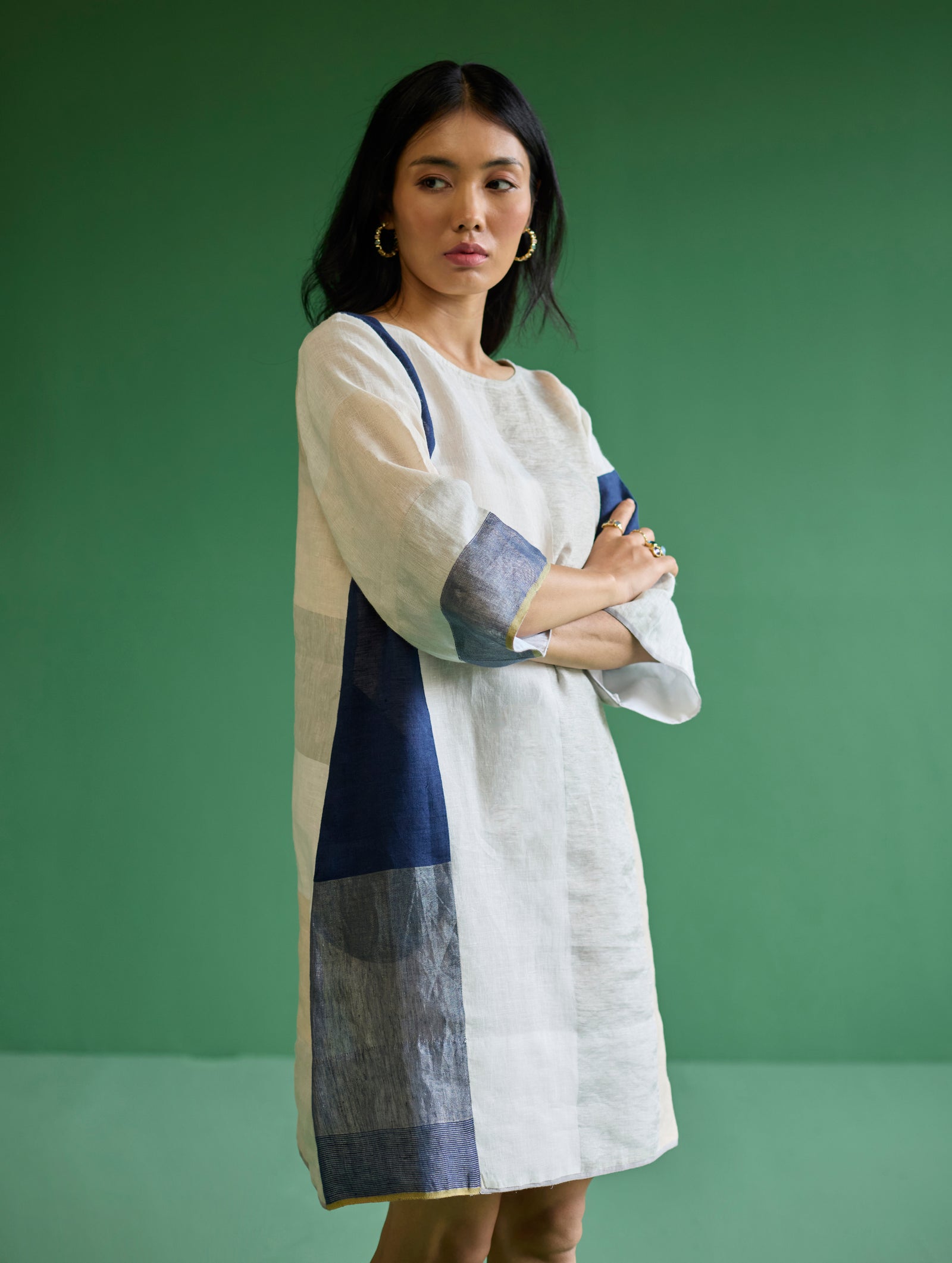Lina Color-Blocked Linen Dress